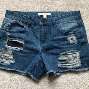 Life in progress Distressed ripped denim shorts
